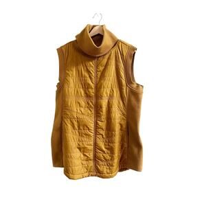 prAna Quilted Vest Women XL Mustard Sherpa Lined Sleeveless Turtle Neck Pullover